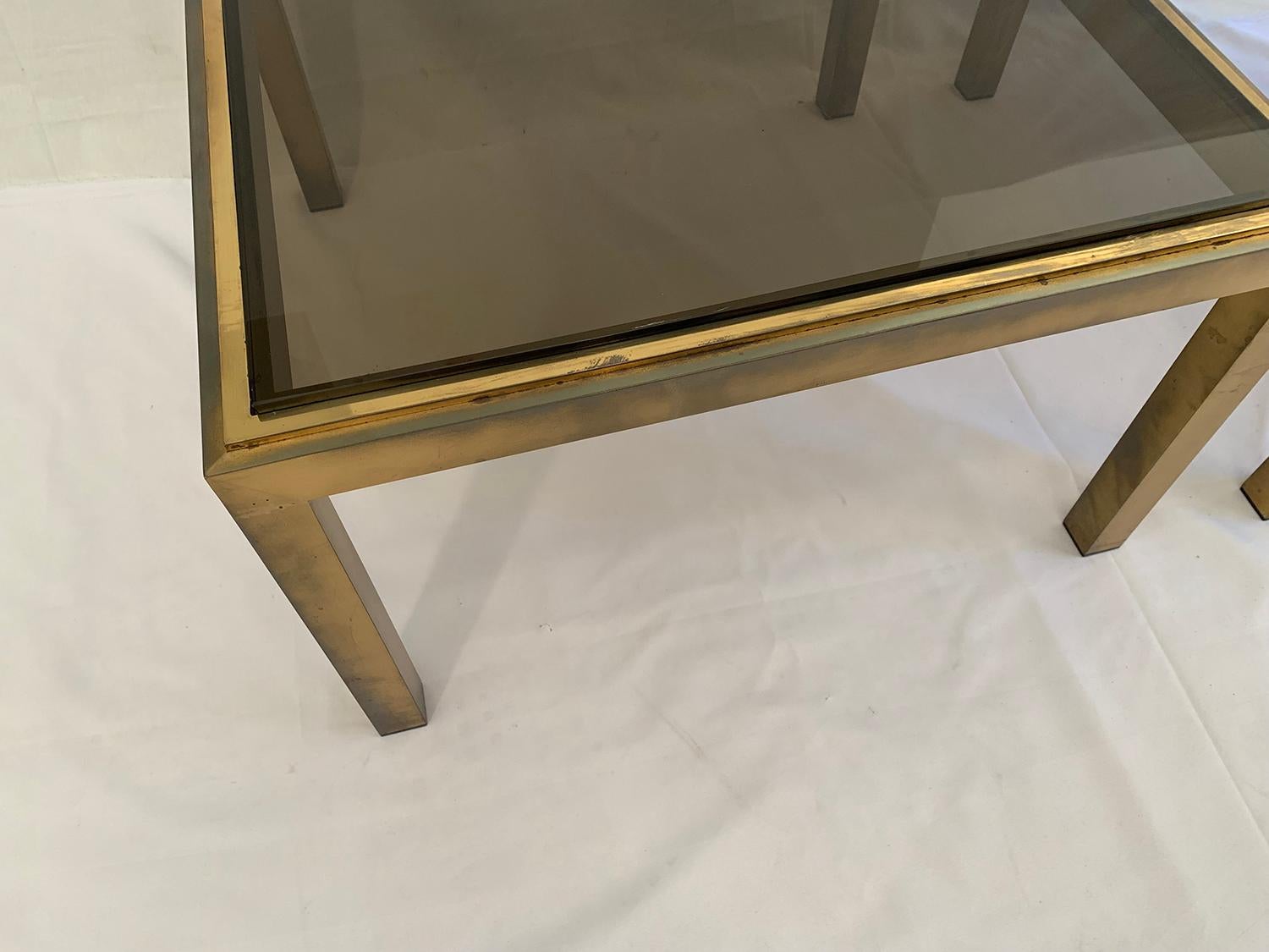 Mid-Century Modern Set of Two Patinated Brass Side Tables For Sale
