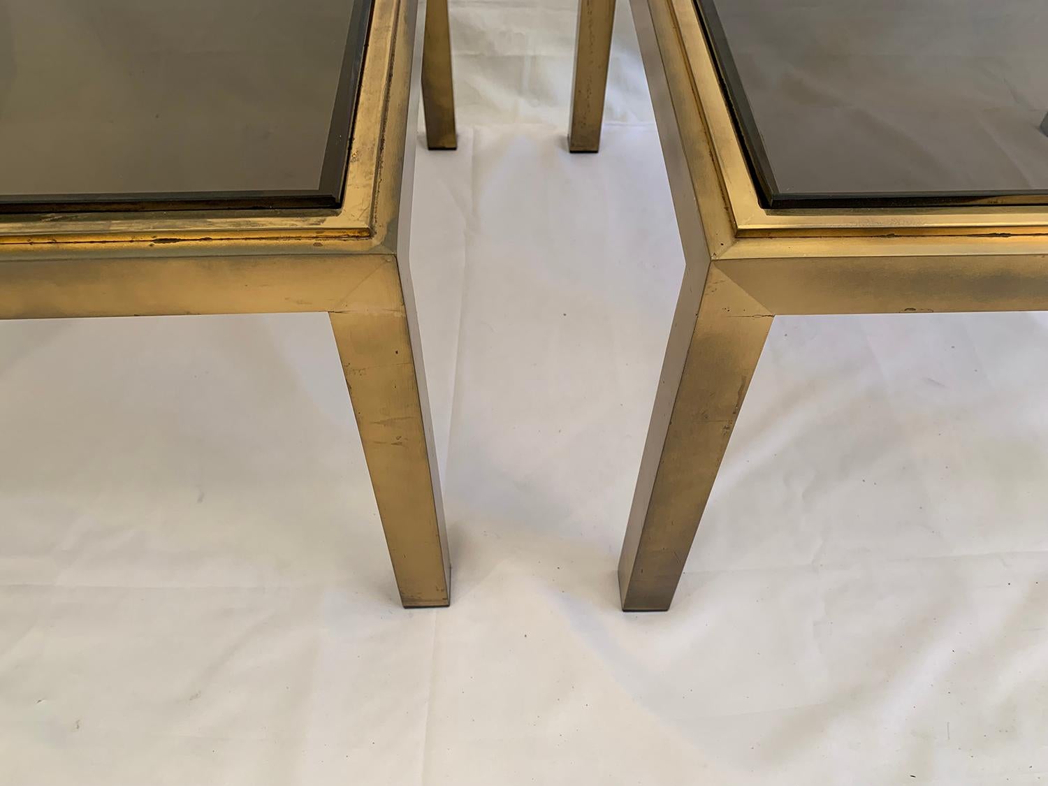 French Set of Two Patinated Brass Side Tables For Sale