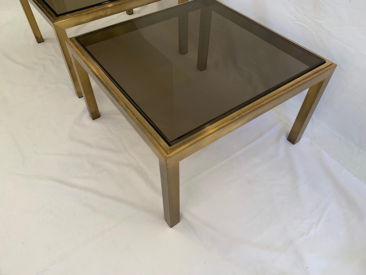Set of Two Patinated Brass Side Tables For Sale 1