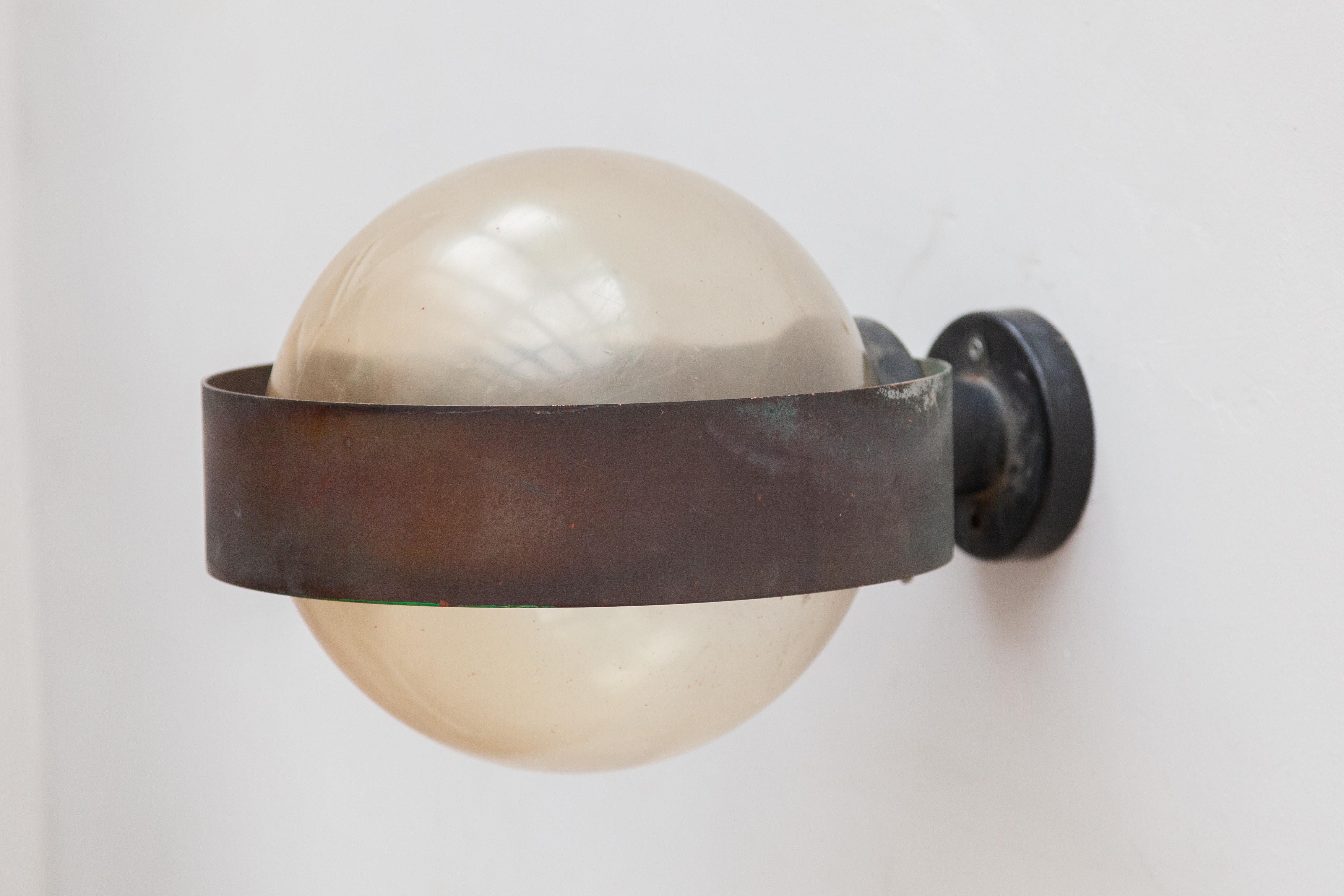 Set of Two Patinated Bronze Globe Outdoor Wall Light 5