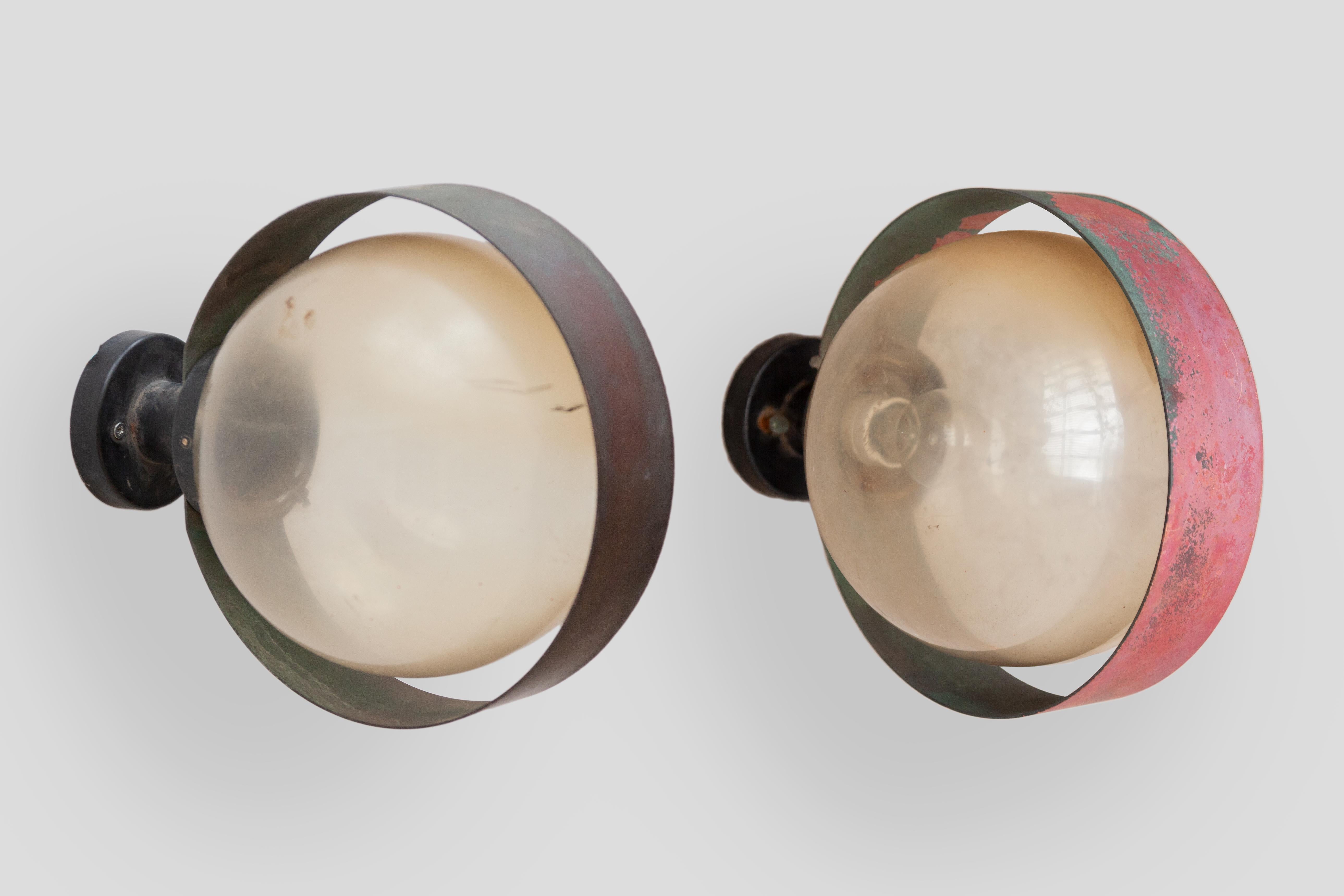 Set of Two Patinated Bronze Globe Outdoor Wall Light 1