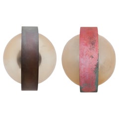 Set of Two Patinated Bronze Globe Outdoor Wall Light