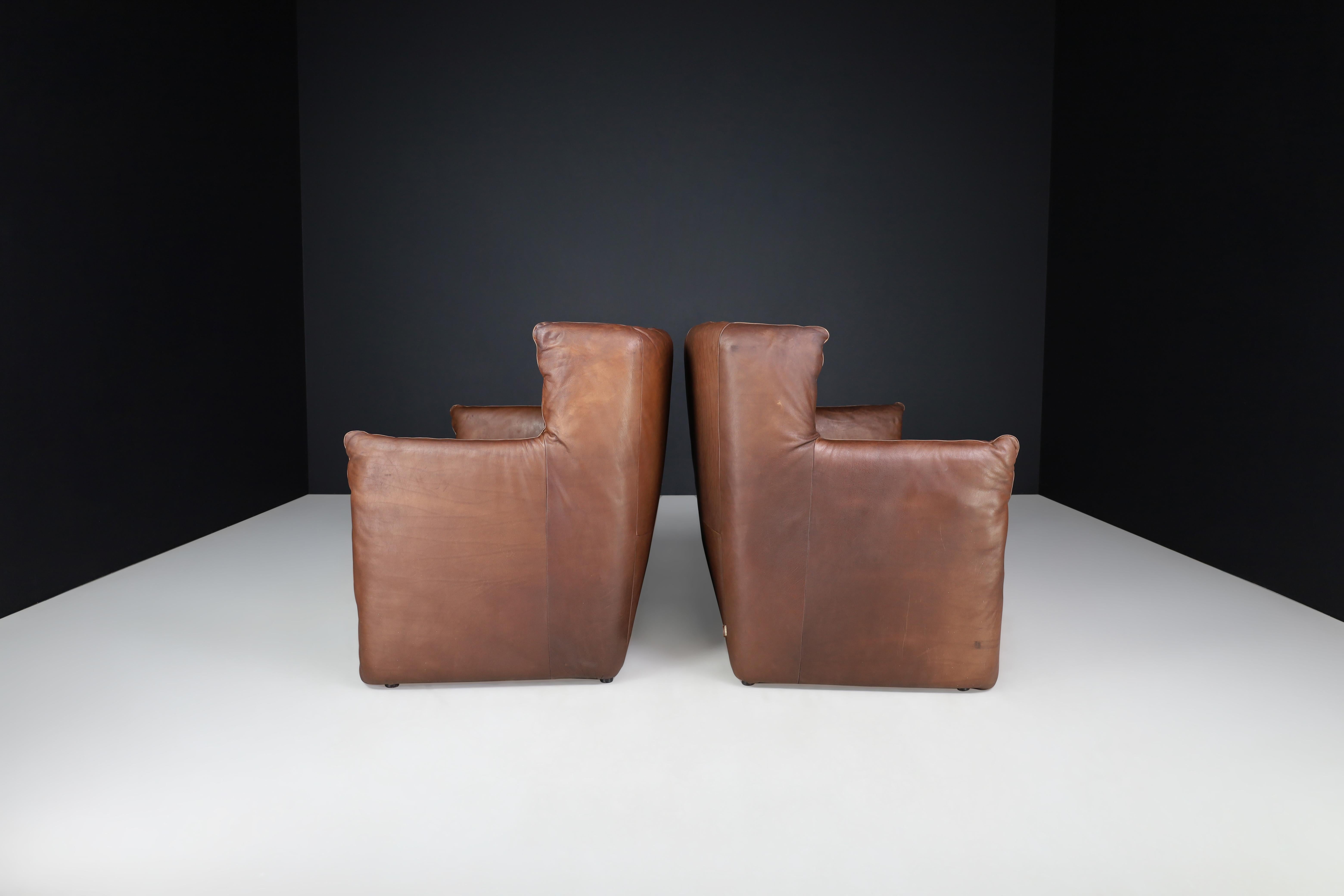 Conjunto de dos sofás de cuero patinado de Gerard Van Den Berg para Montis Países Bajos en Bueno estado para la venta en Almelo, NL