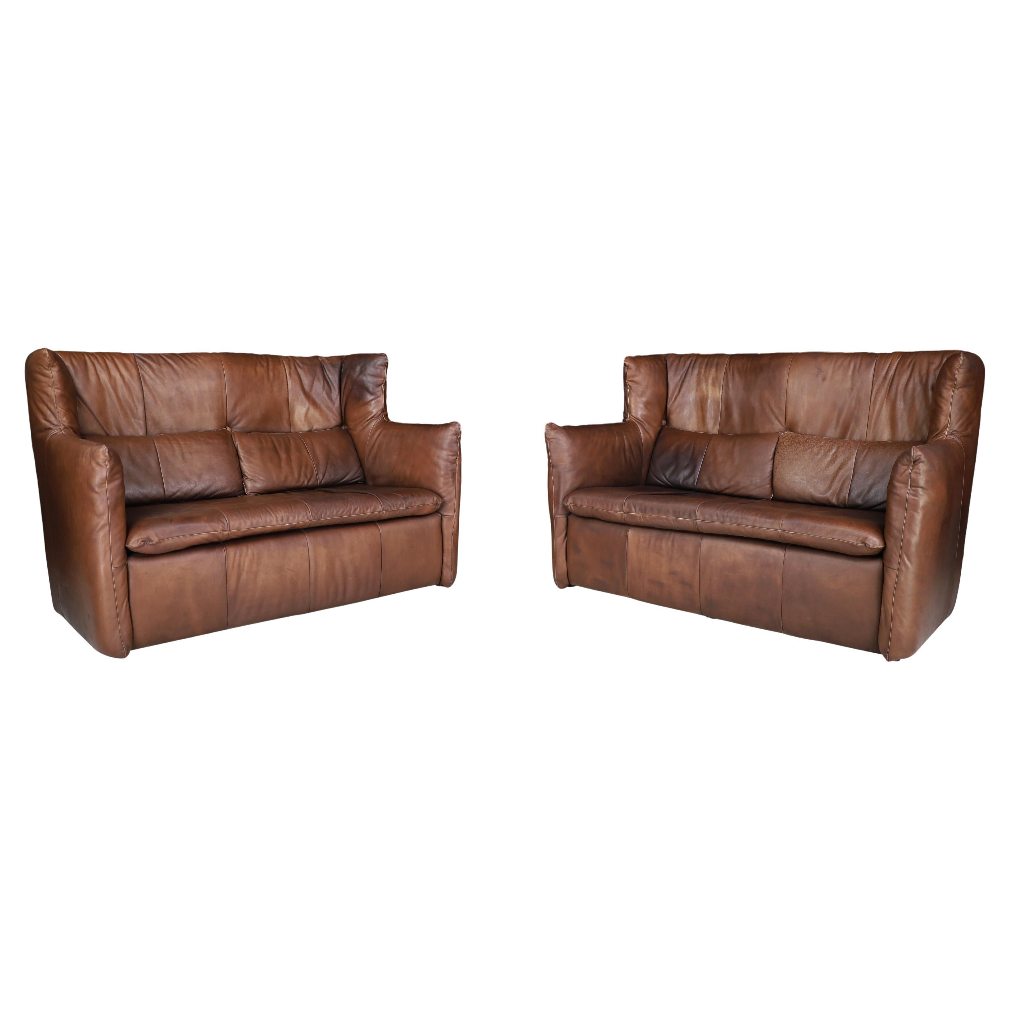 Set of Two Patinated Leather Sofas by Gerard van den Berg for Montis Netherlands