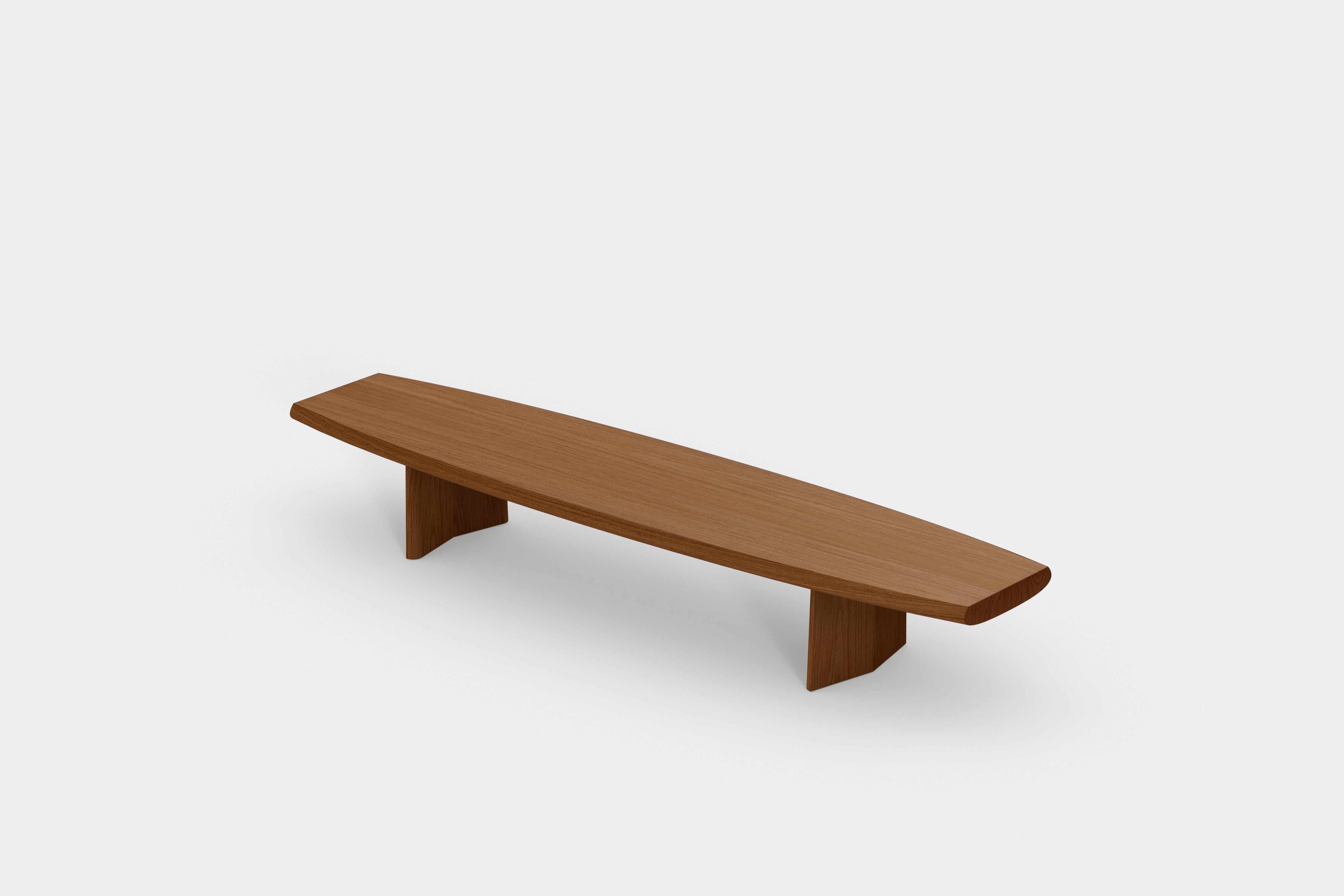 Oak Set of Two Peana Coffee Tables, Bench in Red Tinted Wood Finish by Joel Escalona For Sale