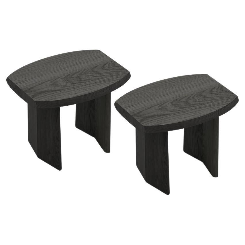 Set of Two Peana Side Table, Night Stand in Black Tinted Wood by Joel Escalona For Sale