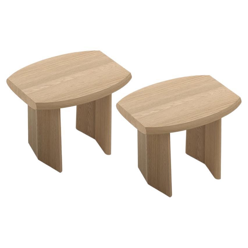 Set of Two Peana Side Table, Night Stand in Oak Natural Wood by Joel Escalona For Sale