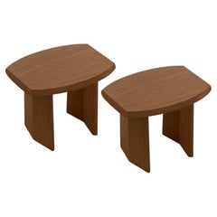 Set of Two Peana Side Table, Night Stand in Red Tinted Wood, Joel Escalona