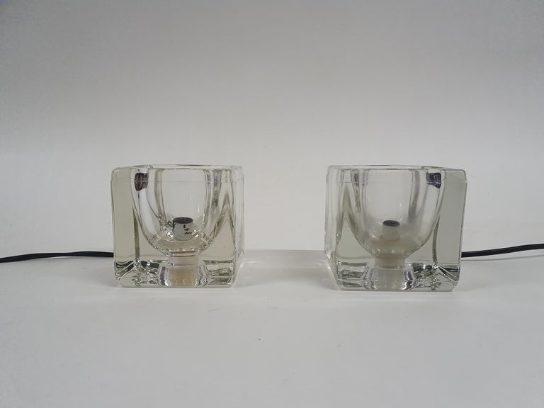 Set of Two Peill and Putzler Glass Ice Cubes Table Lights, Germany, 1970s For Sale at 1stDibs