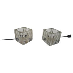 Set of Two Peill and Putzler Glass Ice Cubes Table Lights, Germany, 1970s