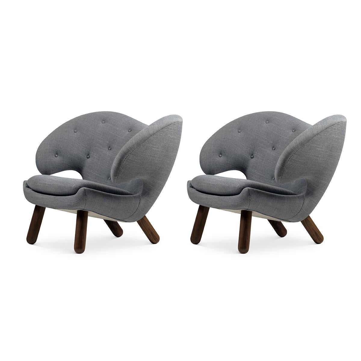 Modern Set of Two Pelican Chairs by Finn Juhl in Fabric and Wood