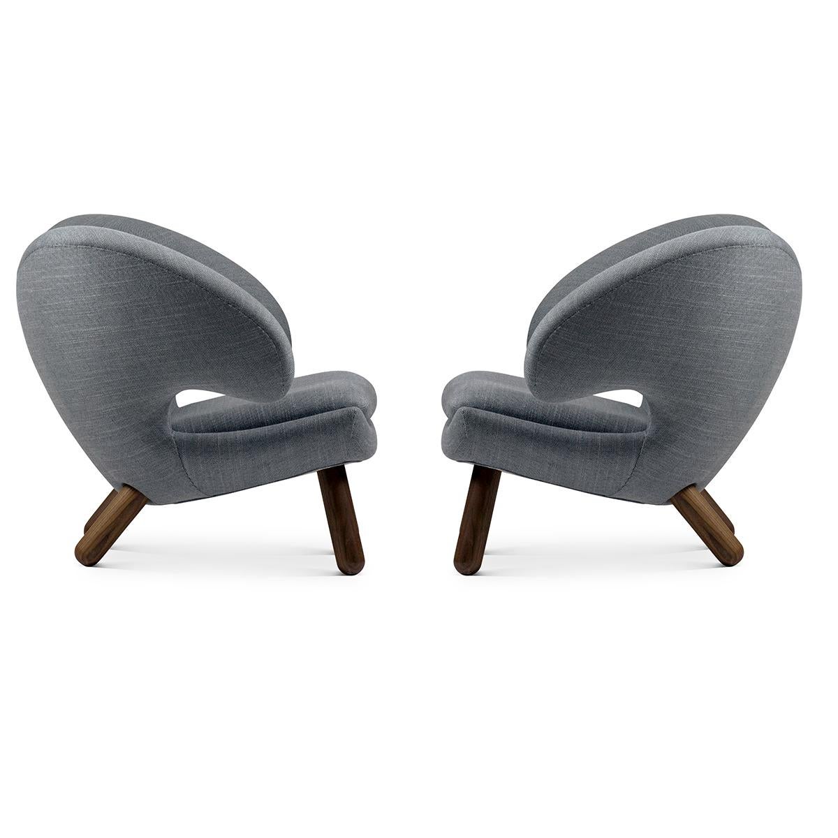 Modern Set of Two Pelican Chairs by Finn Juhl in Fabric and Wood