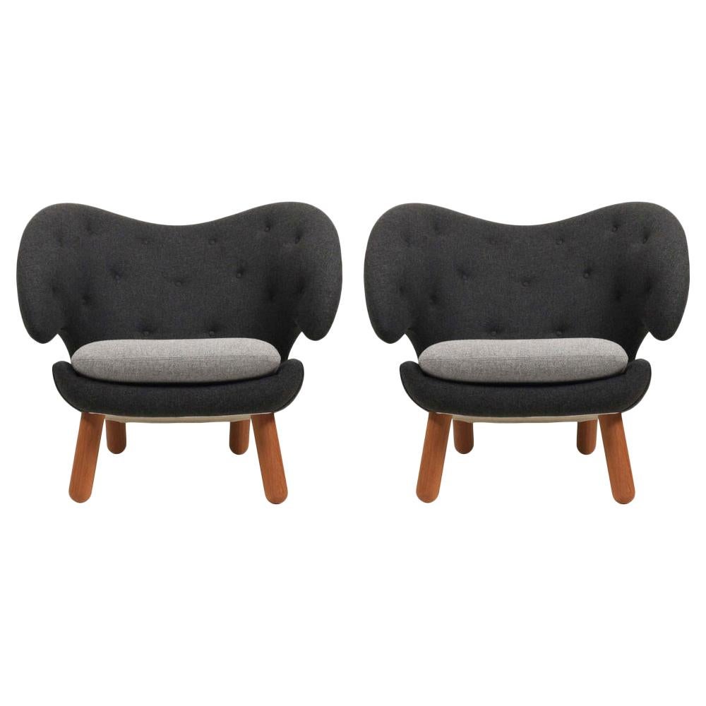Set of Two Sophia Wood and Fabric Chairs For Sale at 1stDibs