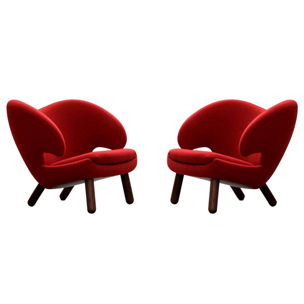Set of Two Pelican Chairs in Fabric and Wood by Finn Juhl