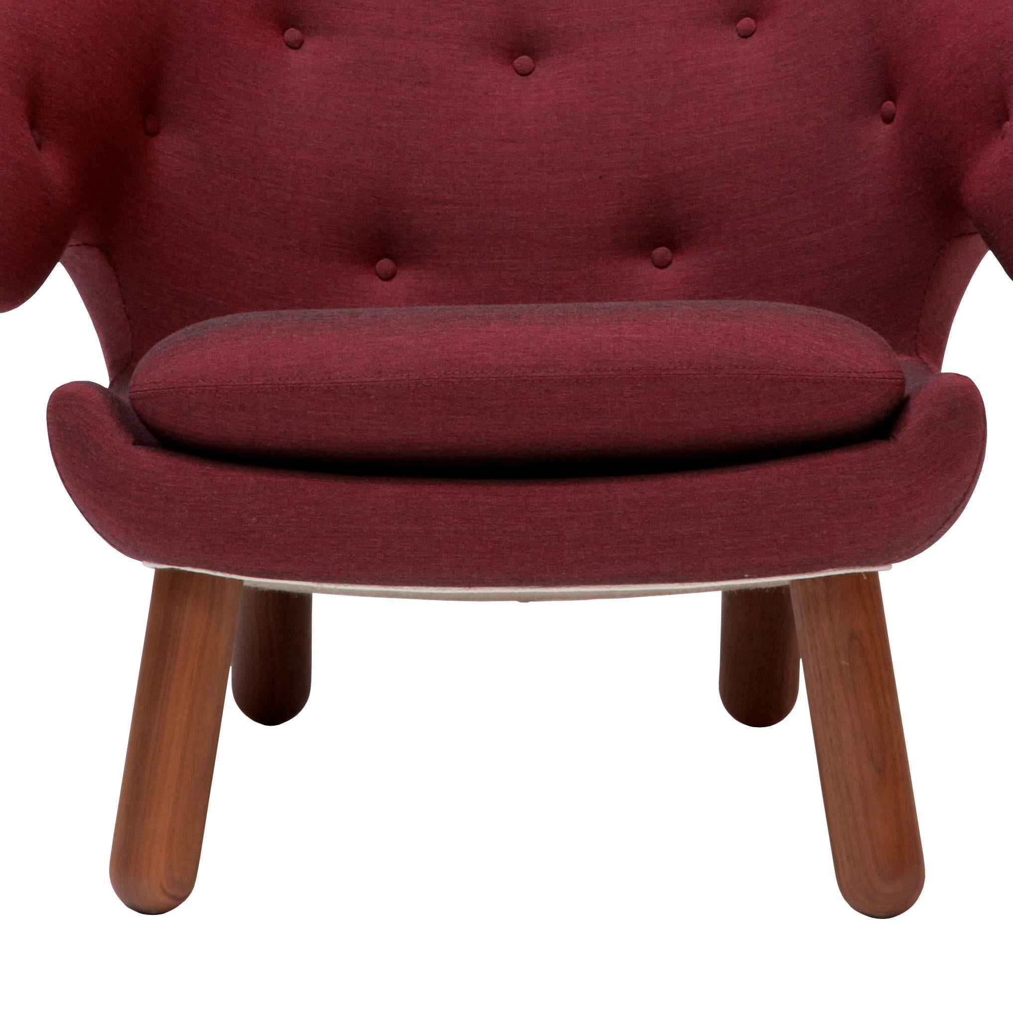 Contemporary Set of Two Pelican Chairs in Garnet Kvadrat Remix and Wood by Finn Juhl