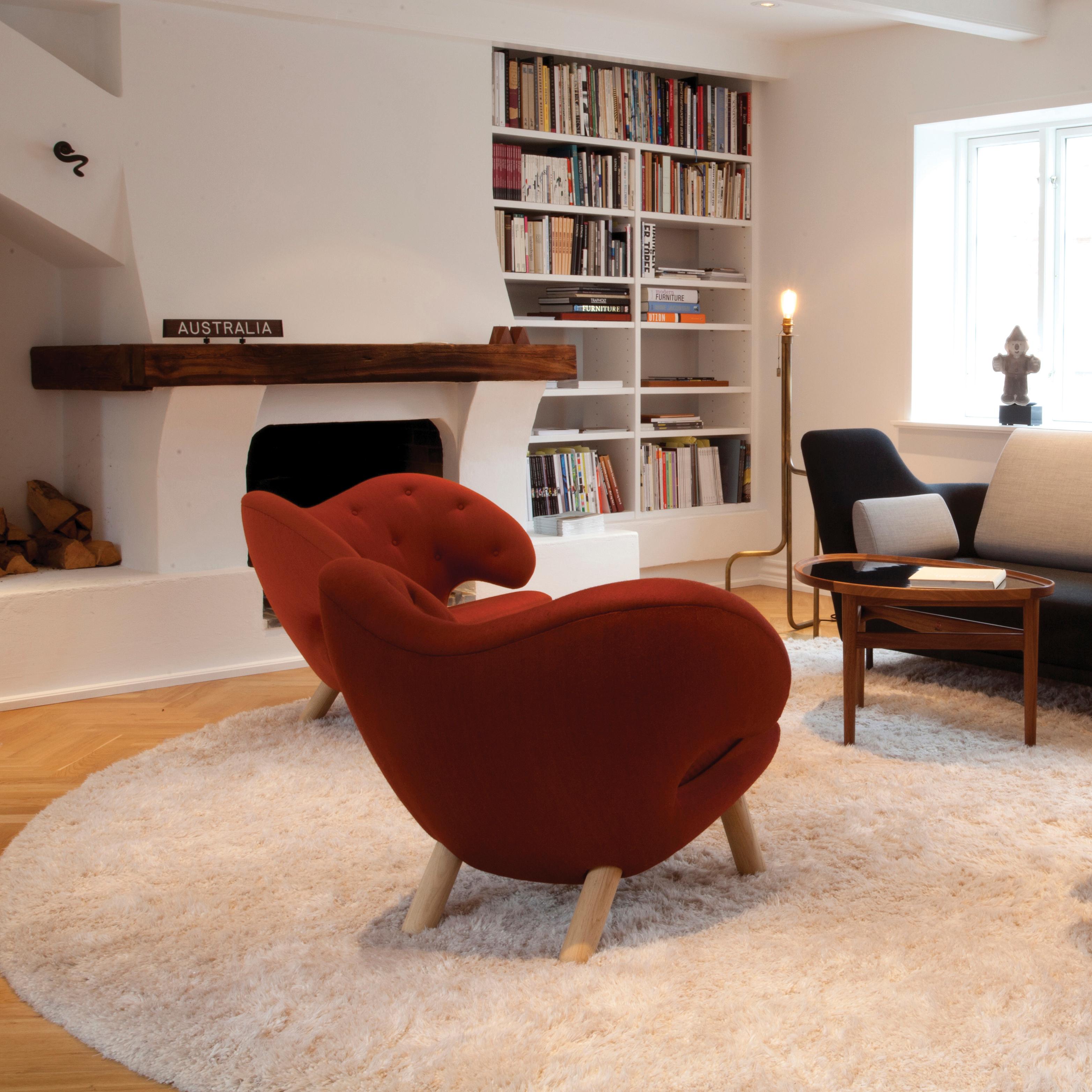 Set of Two Pelican Chairs in Garnet Kvadrat Remix and Wood by Finn Juhl 1