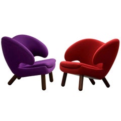 Set of Two Pelican Chairs Upholstered in Fabric and Wood by Finn Juhl