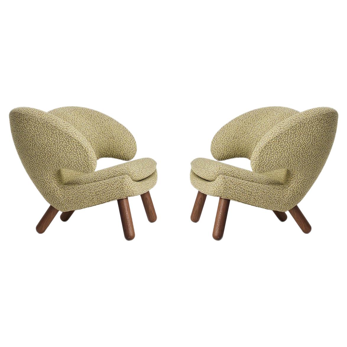 Set of Two Pelican Chairs Upholstered in Raf Simons Fabric by Finn Juhl