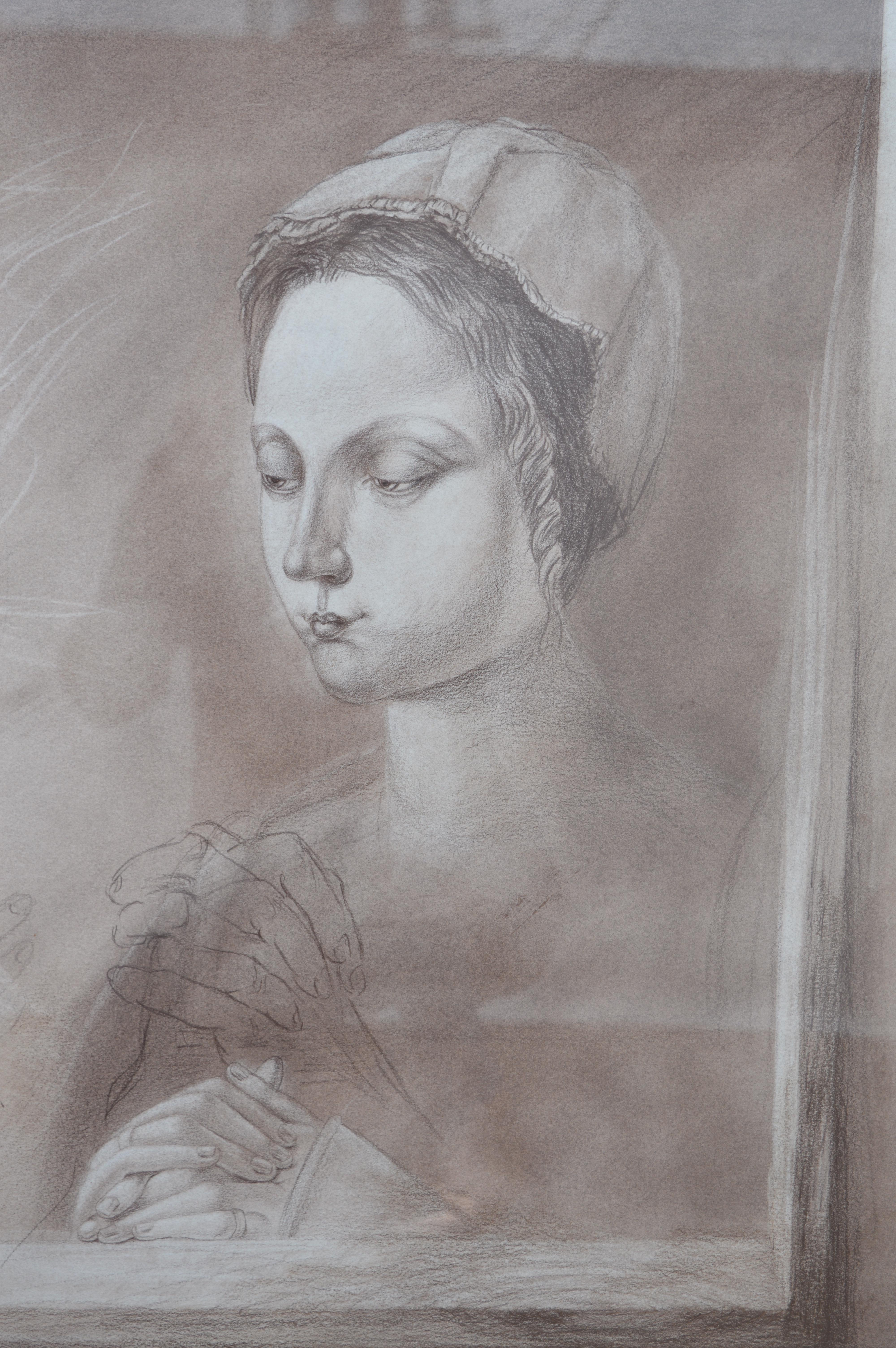 Set of Two Pencil and Charcoal Portraits In Good Condition For Sale In Los Angeles, CA