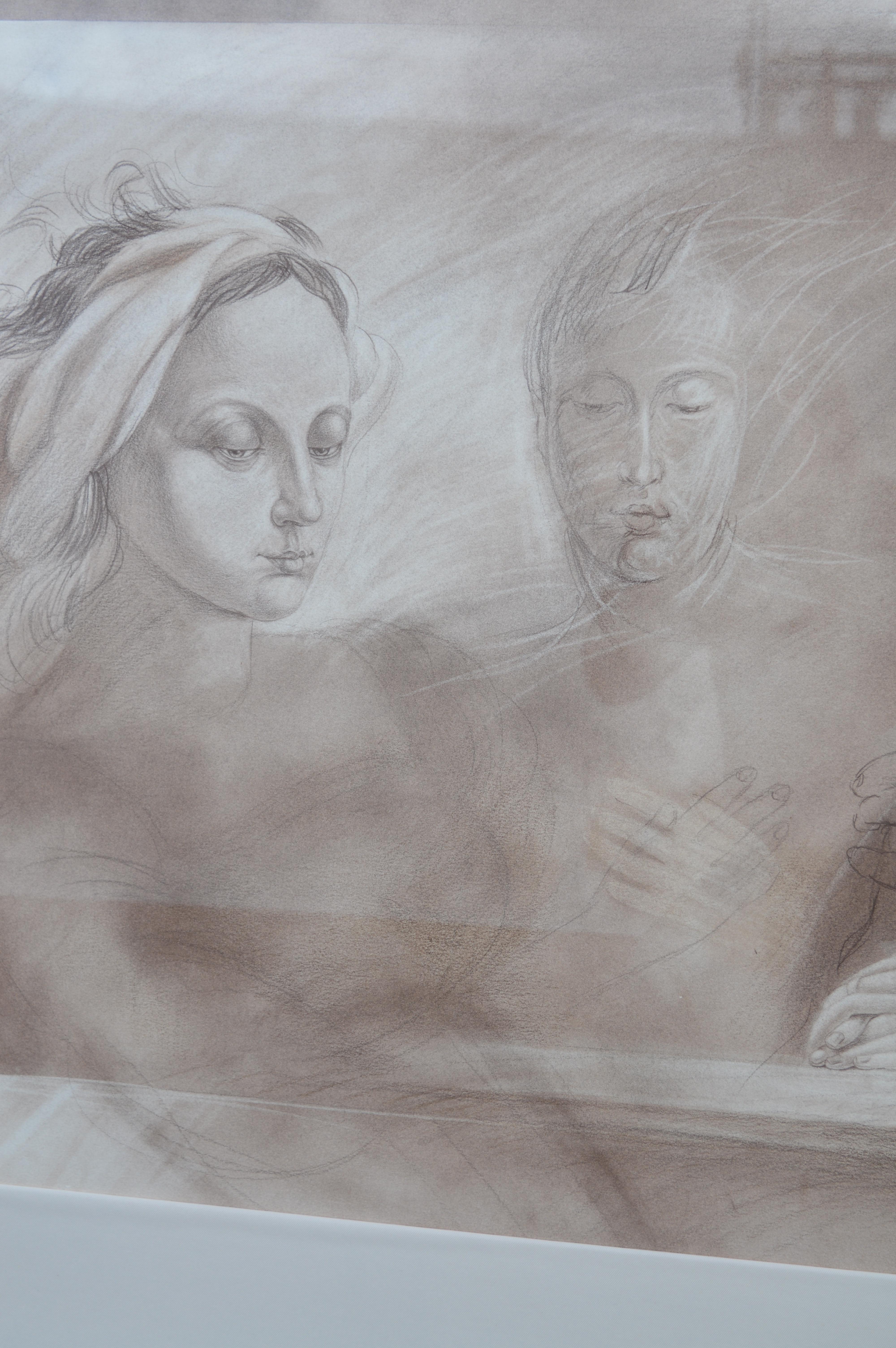 20th Century Set of Two Pencil and Charcoal Portraits For Sale