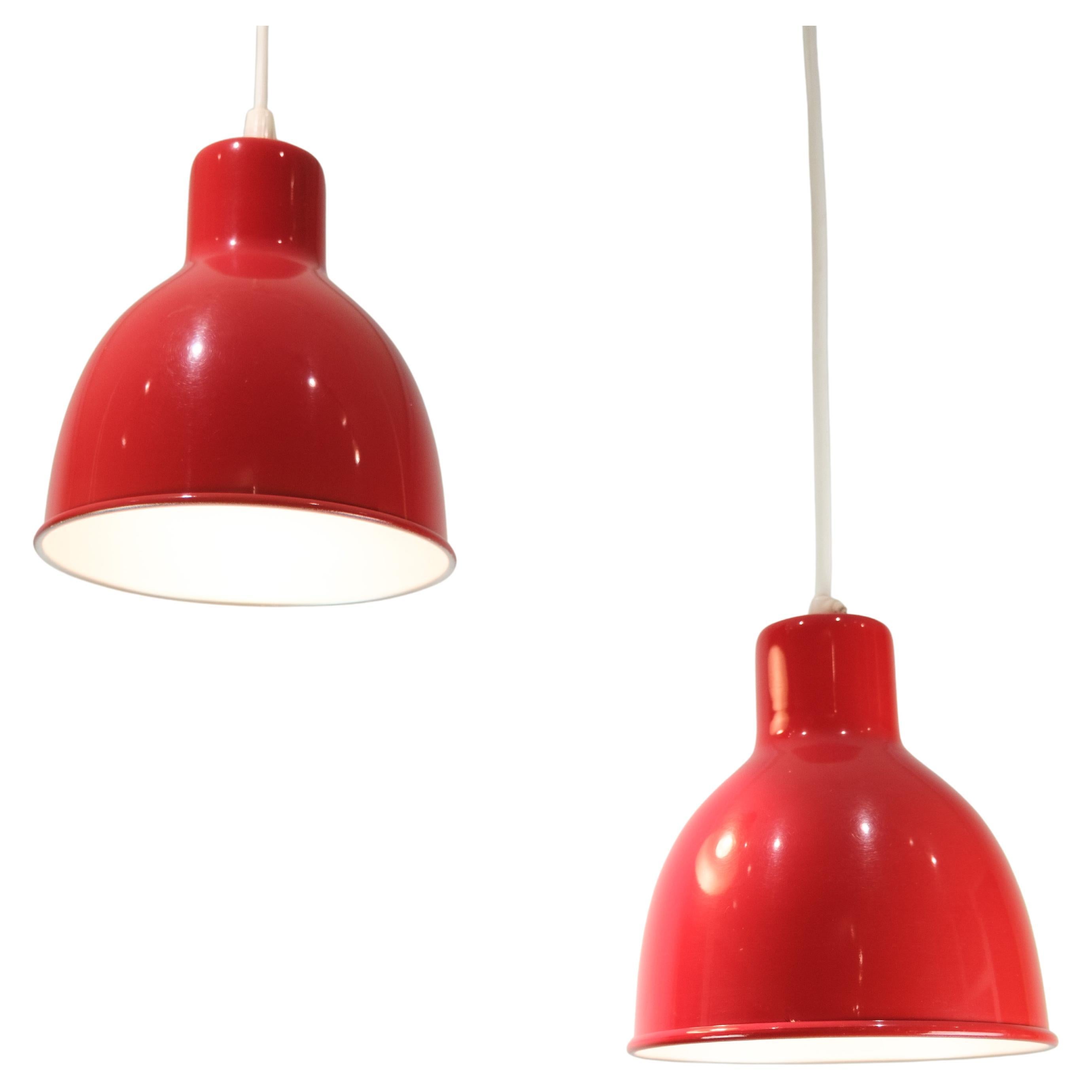 Set Of 2 Pendants Made In Red, Danish Design From 1970s