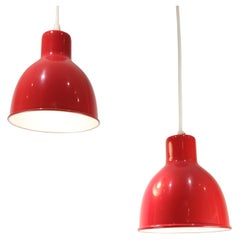 Set Of 2 Pendants Made In Red, Danish Design From 1970s