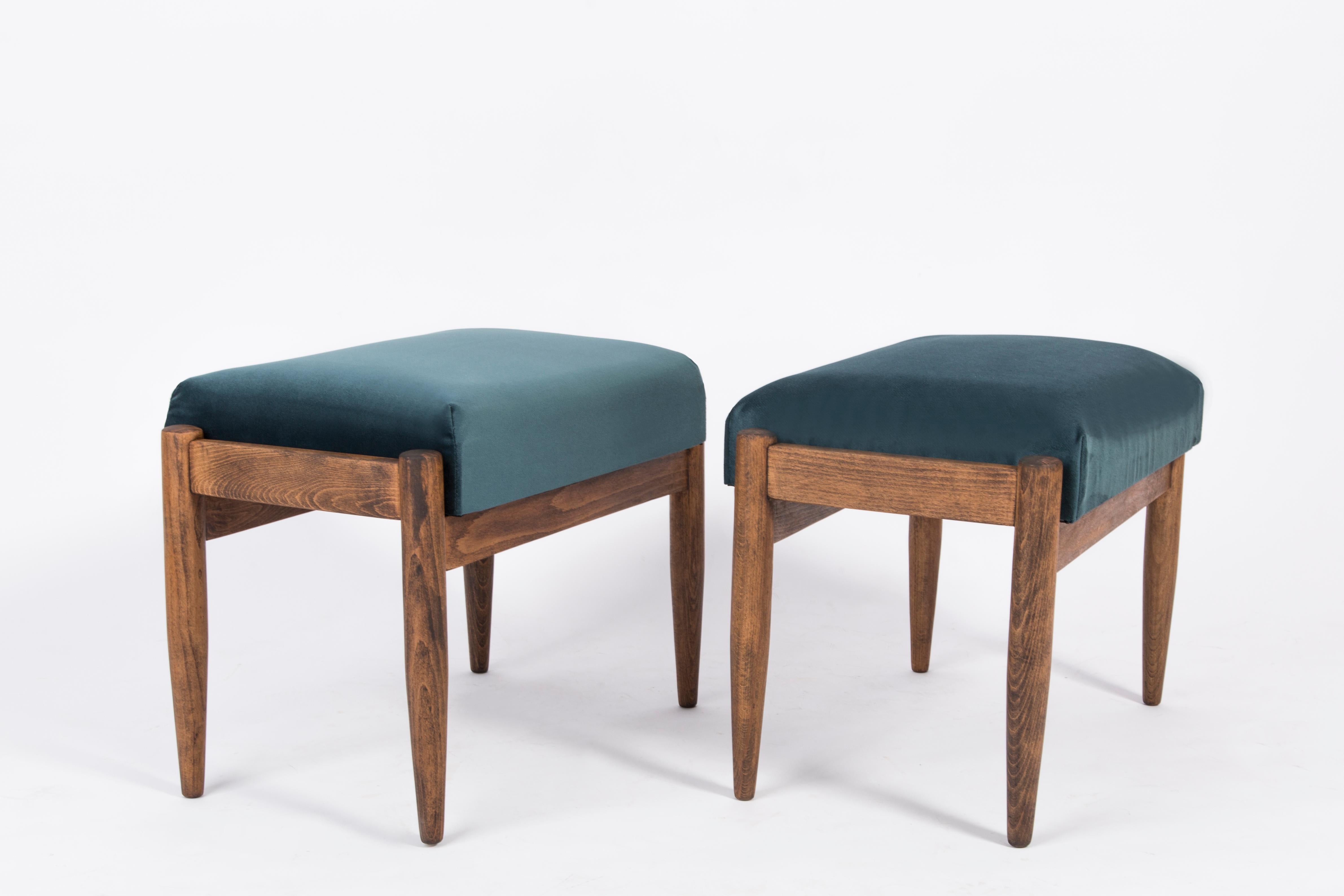 Mid-Century Modern Set of Two Petrol Blue Vintage Stools, Edmund Homa, 1960s For Sale