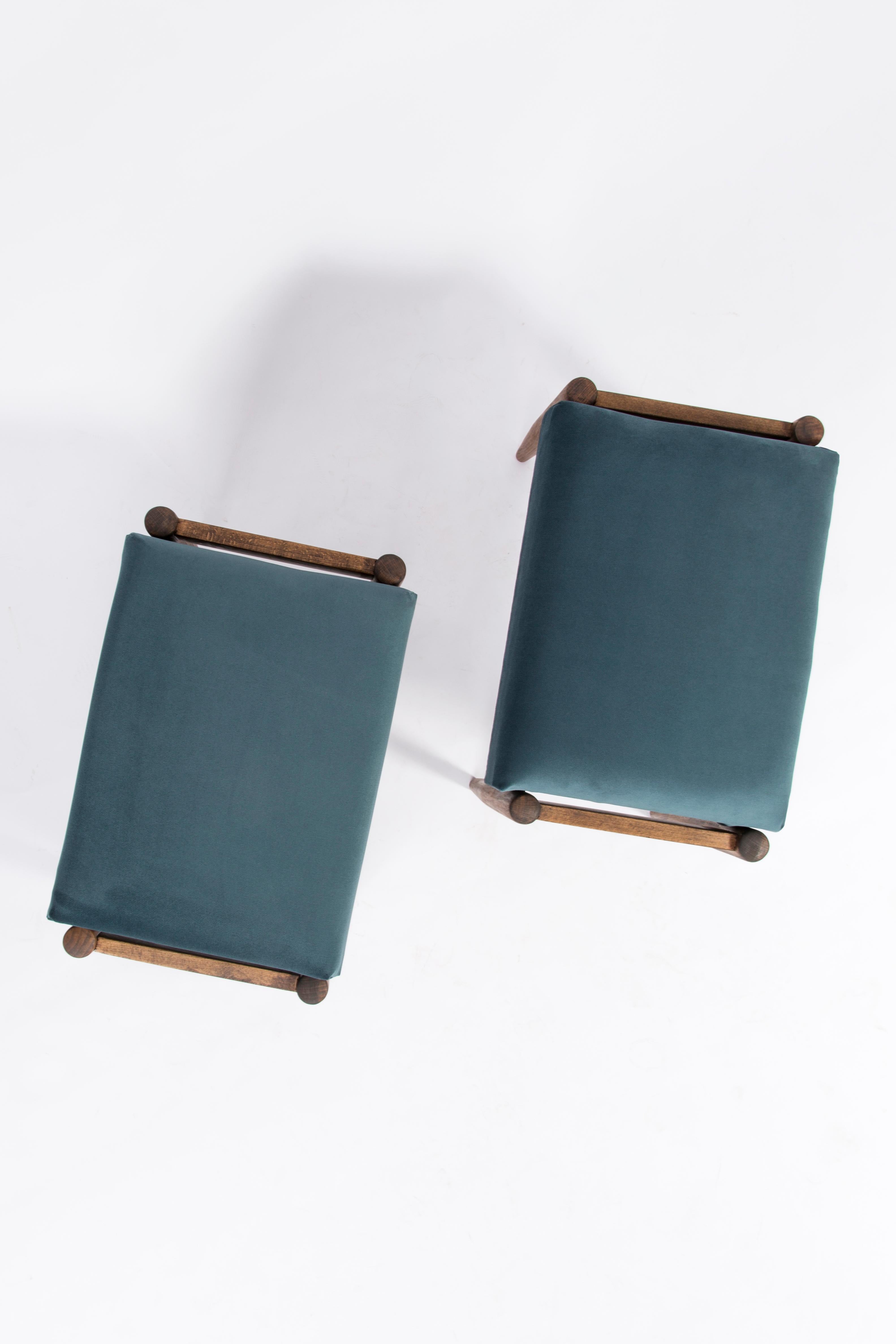 Polish Set of Two Petrol Blue Vintage Stools, Edmund Homa, 1960s For Sale