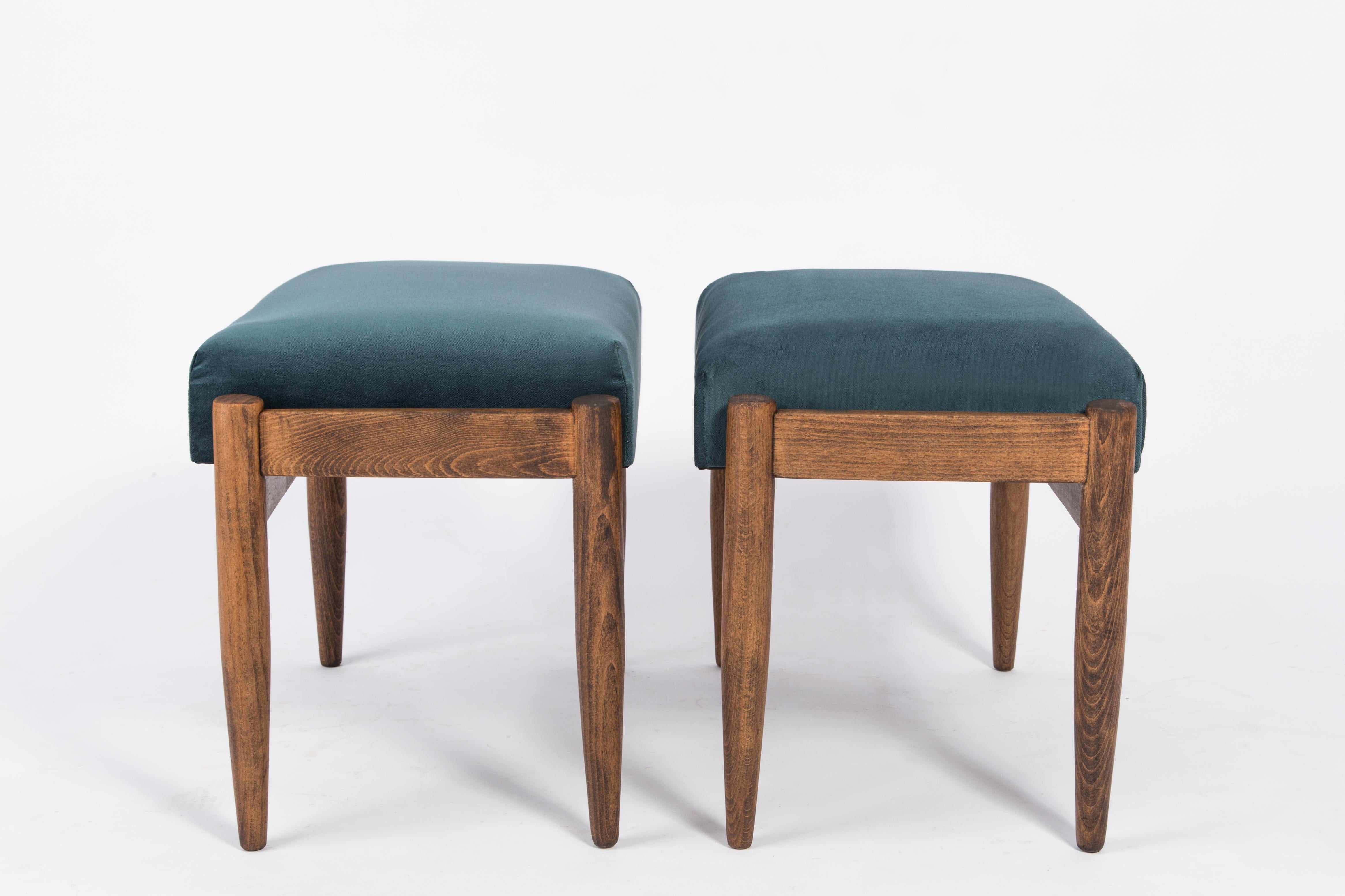 Hand-Crafted Set of Two Petrol Blue Vintage Stools, Edmund Homa, 1960s For Sale