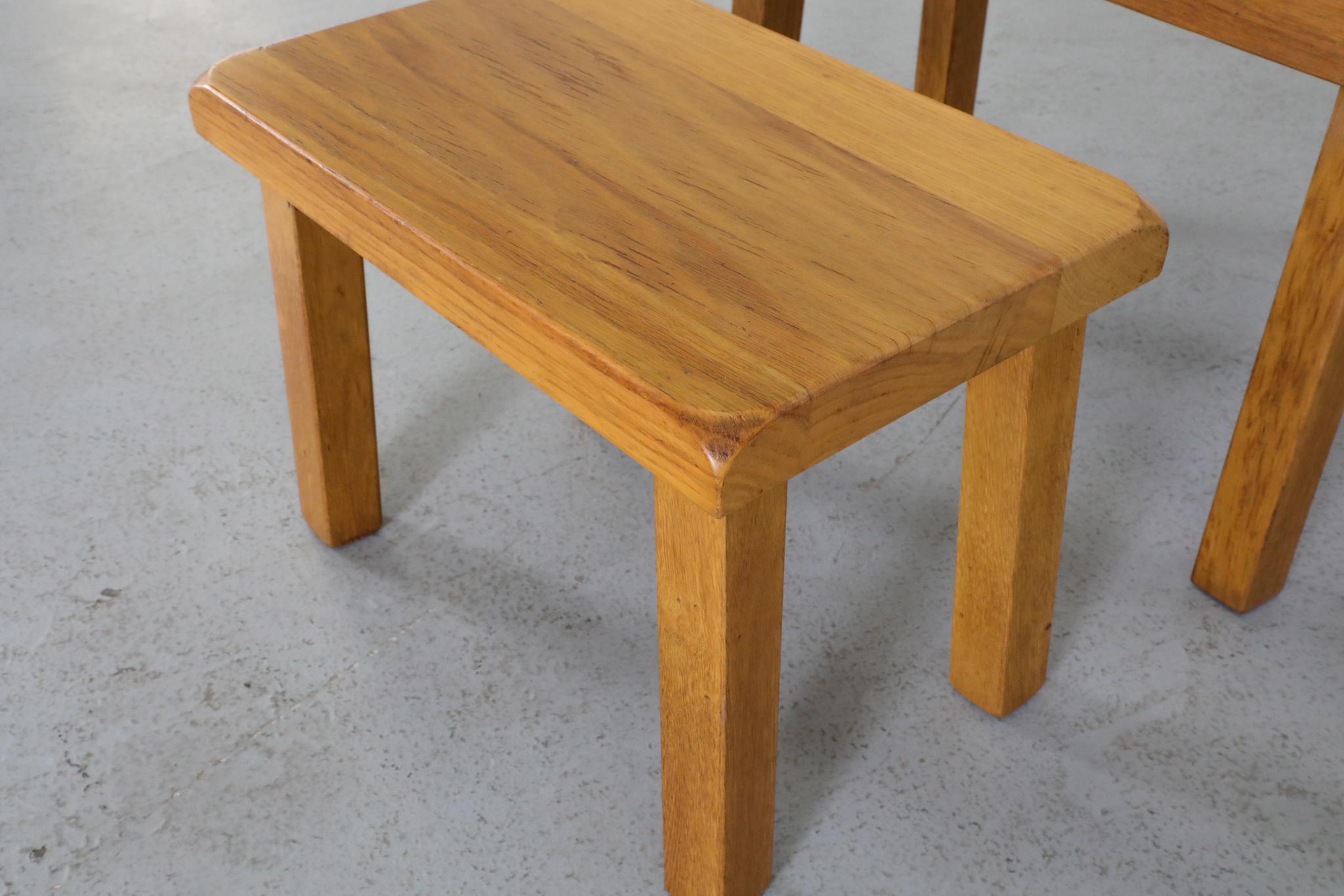 Set of Two Pierre Chapo Inspired Blonde Oak Brutalist Nesting Tables For Sale 8