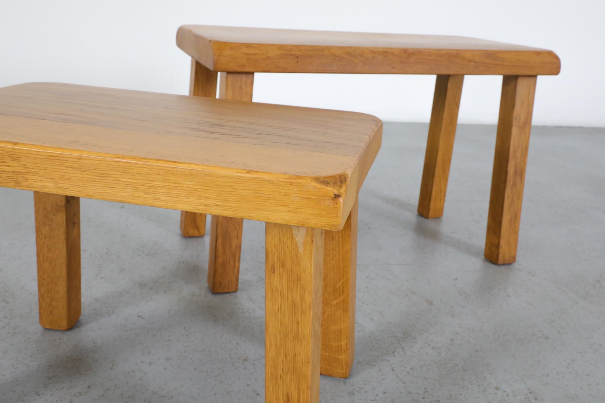 Set of Two Pierre Chapo Inspired Blonde Oak Brutalist Nesting Tables For Sale 10