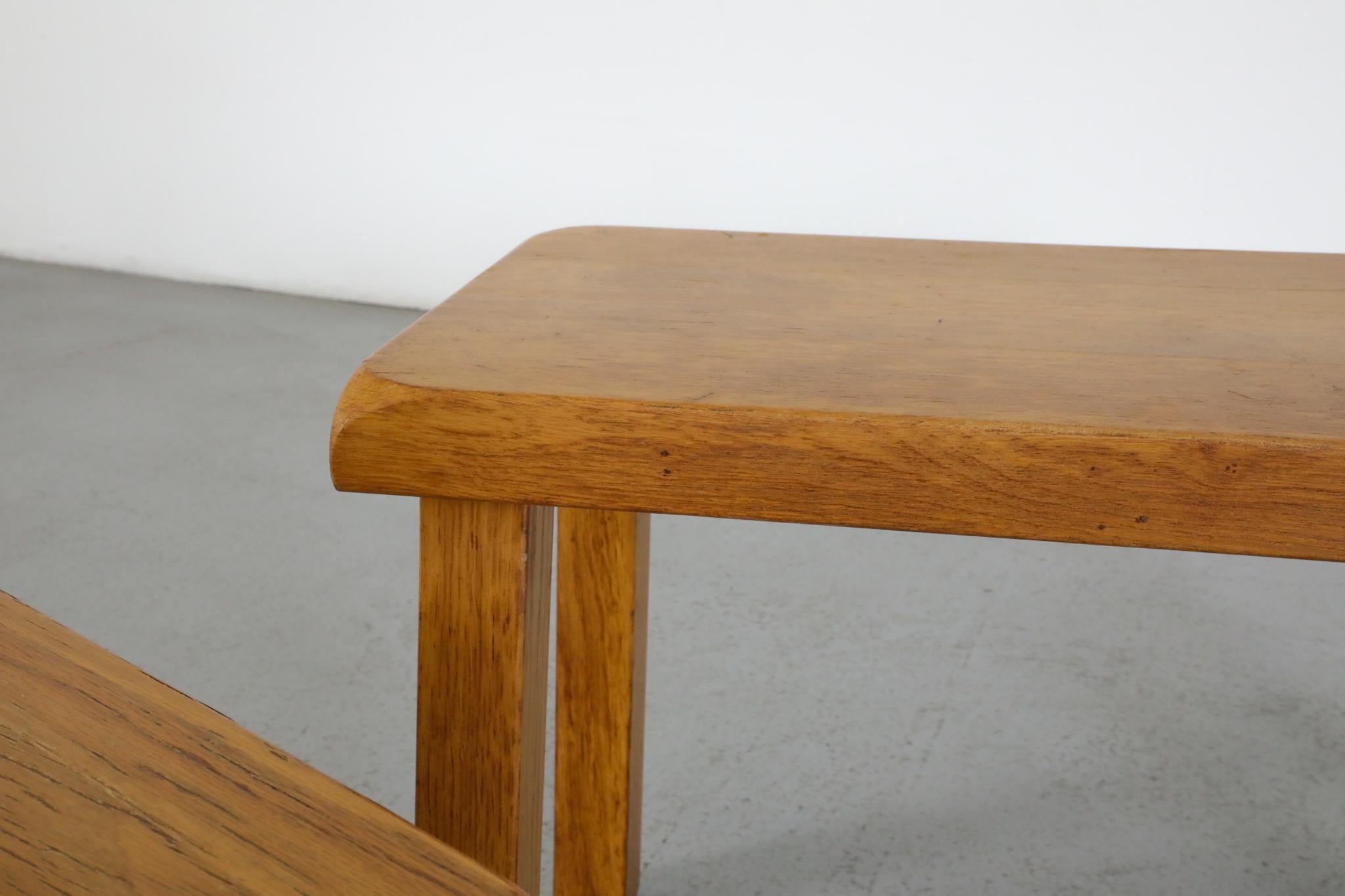 Set of Two Pierre Chapo Inspired Blonde Oak Brutalist Nesting Tables For Sale 12