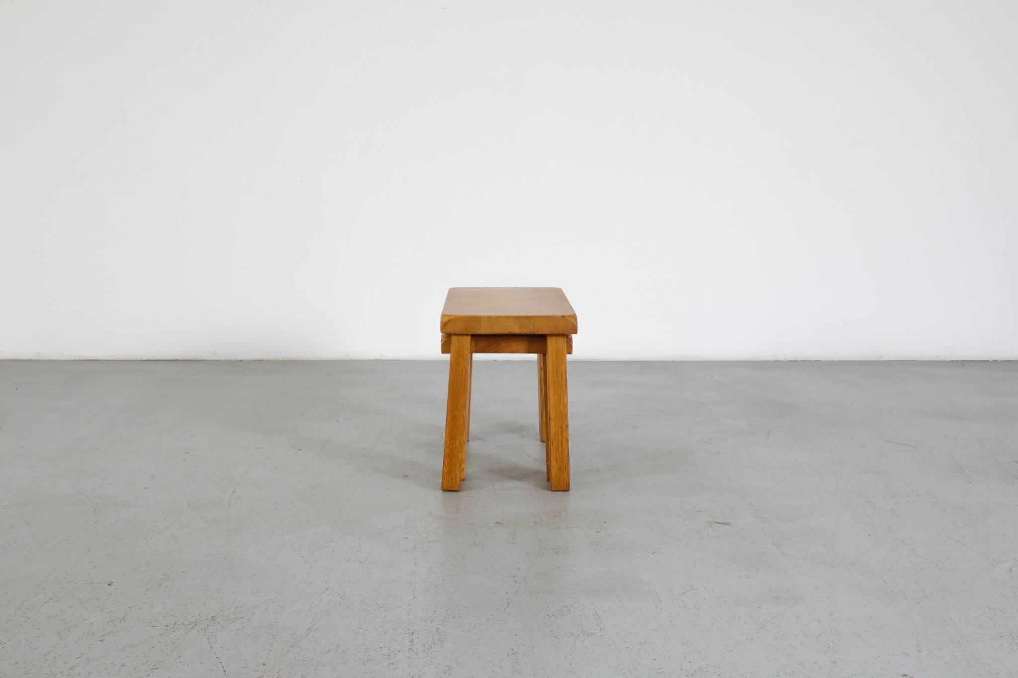 20th Century Set of Two Pierre Chapo Inspired Blonde Oak Brutalist Nesting Tables For Sale