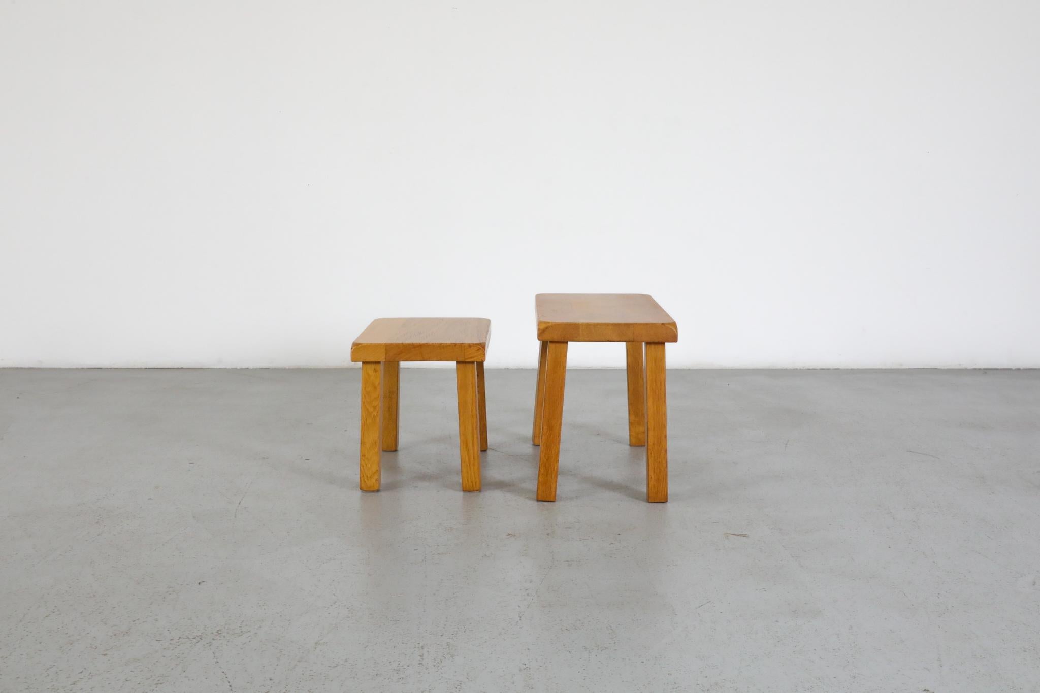 Set of Two Pierre Chapo Inspired Blonde Oak Brutalist Nesting Tables For Sale 1