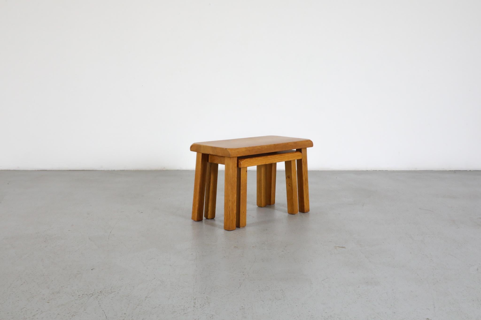 Set of Two Pierre Chapo Inspired Blonde Oak Brutalist Nesting Tables For Sale 2