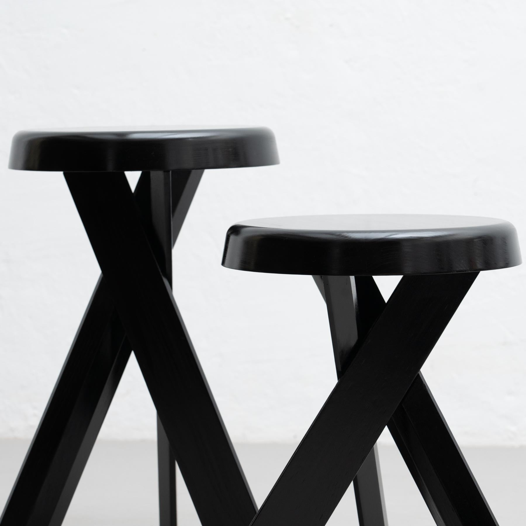 Mid-Century Modern Set of Two Pierre Chapo Special Black Edition S31A & S31B Stools