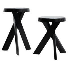 Set of Two Pierre Chapo Special Black Edition S31A & S31B Stools