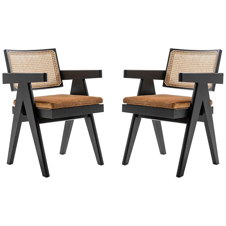 Set of Two Pierre Jeanneret 051 Capitol Complex Office Chair with Cushions For Sale