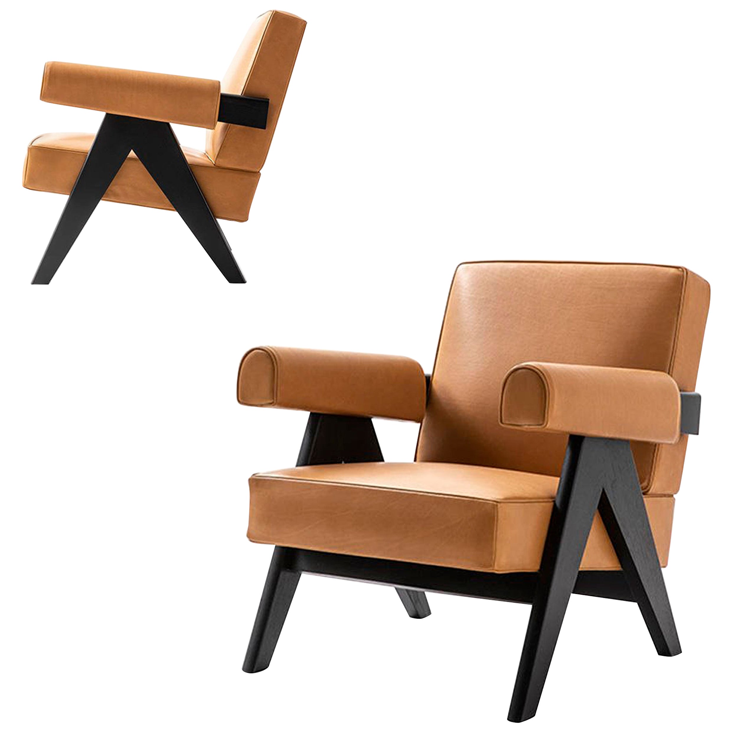 Set of Two Pierre Jeanneret 053 Capitol Complex Armchairs by Cassina For Sale