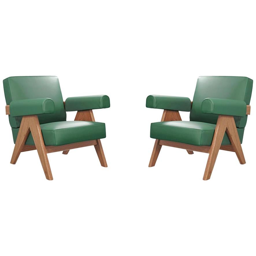 Set of Two Pierre Jeanneret Capitol Complex Armchairs by Cassina