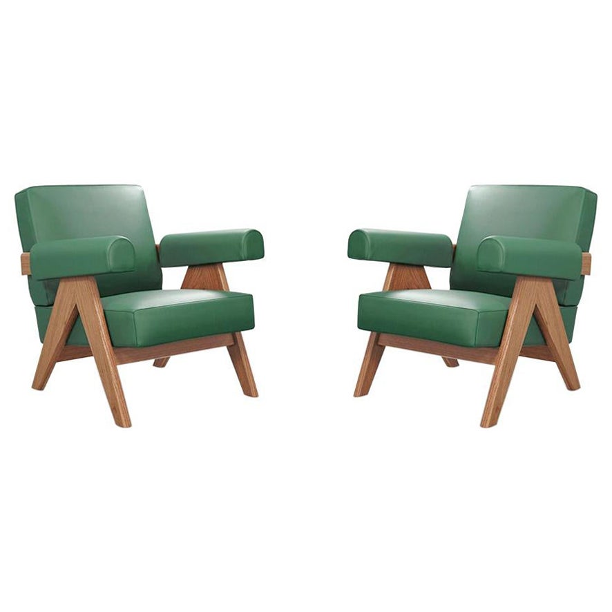 Set of Two Pierre Jeanneret Capitol Complex Armchairs by Cassina