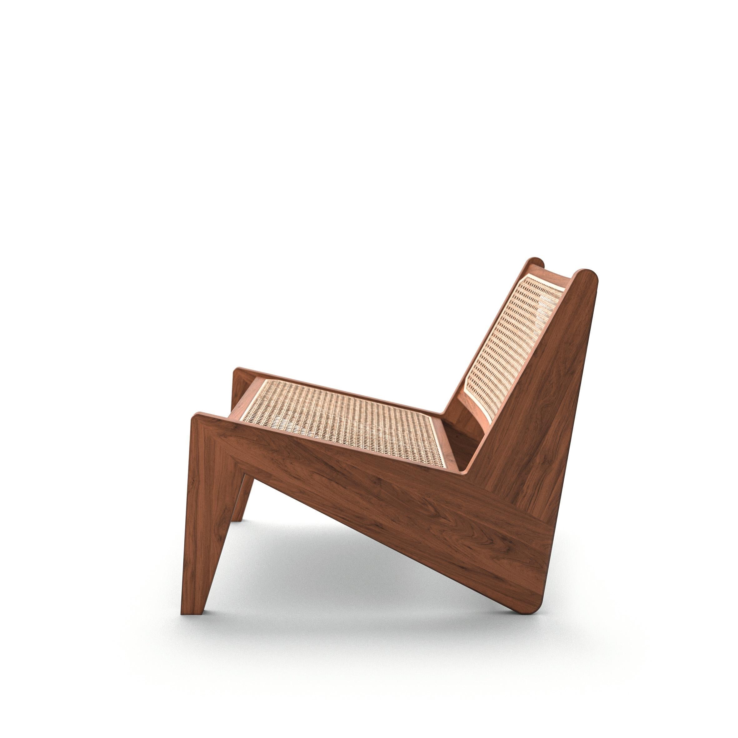 2er-Set Pierre Jeanneret Kangaroo-Stuhl aus Holz und Korbweide für Cassina (Moderne der Mitte des Jahrhunderts) im Angebot