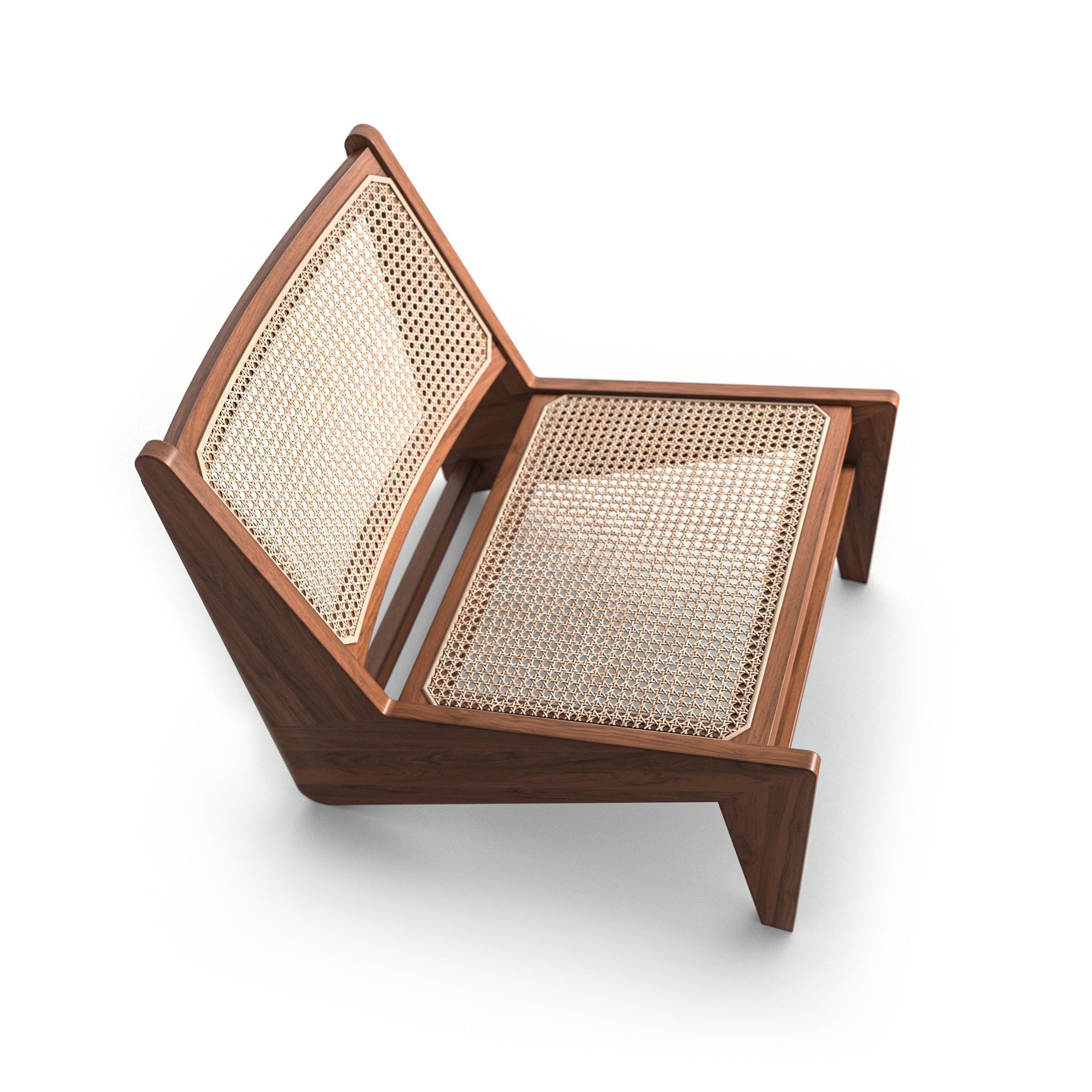 2er-Set Pierre Jeanneret Kangaroo-Stuhl aus Holz und Korbweide für Cassina (Italienisch) im Angebot