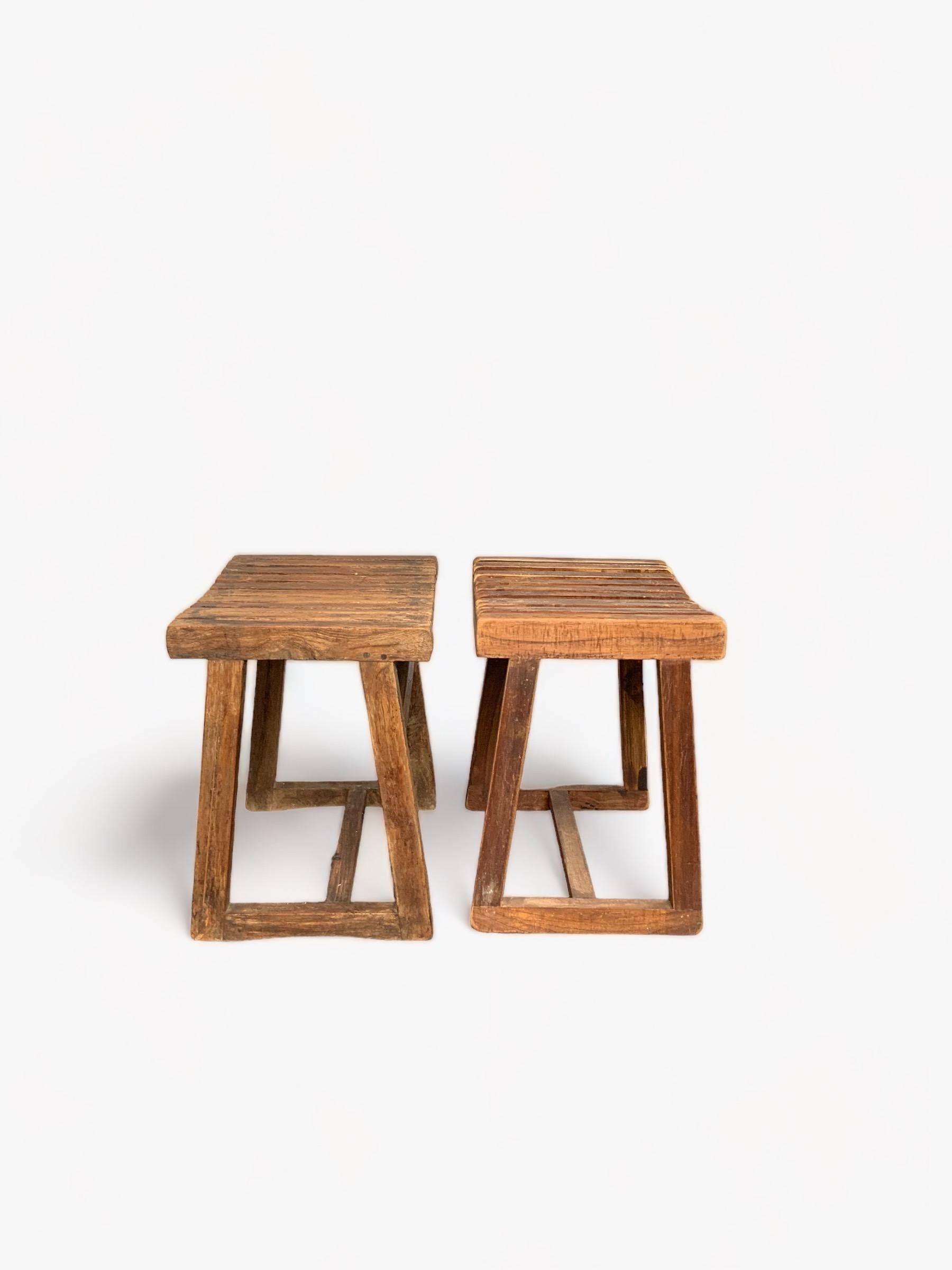 Mid-20th Century Set of two - Pierre Jeanneret Low Slatted Teak Stools For Sale
