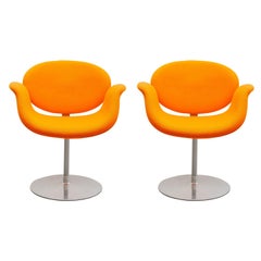 Vintage Set of Two Pierre Paulin Orange "Tulip" Swivel Chairs for Artifort, 1980s