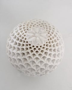 Set of Two Pinecone Globes in White Marble Handcrafted in India by Paul Mathieu