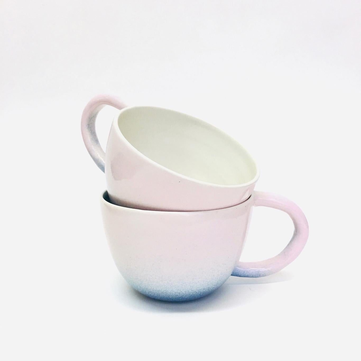 Modern Set of Two Pink and Indigo Ceramic Mugs by Carol Joo Lee For Sale