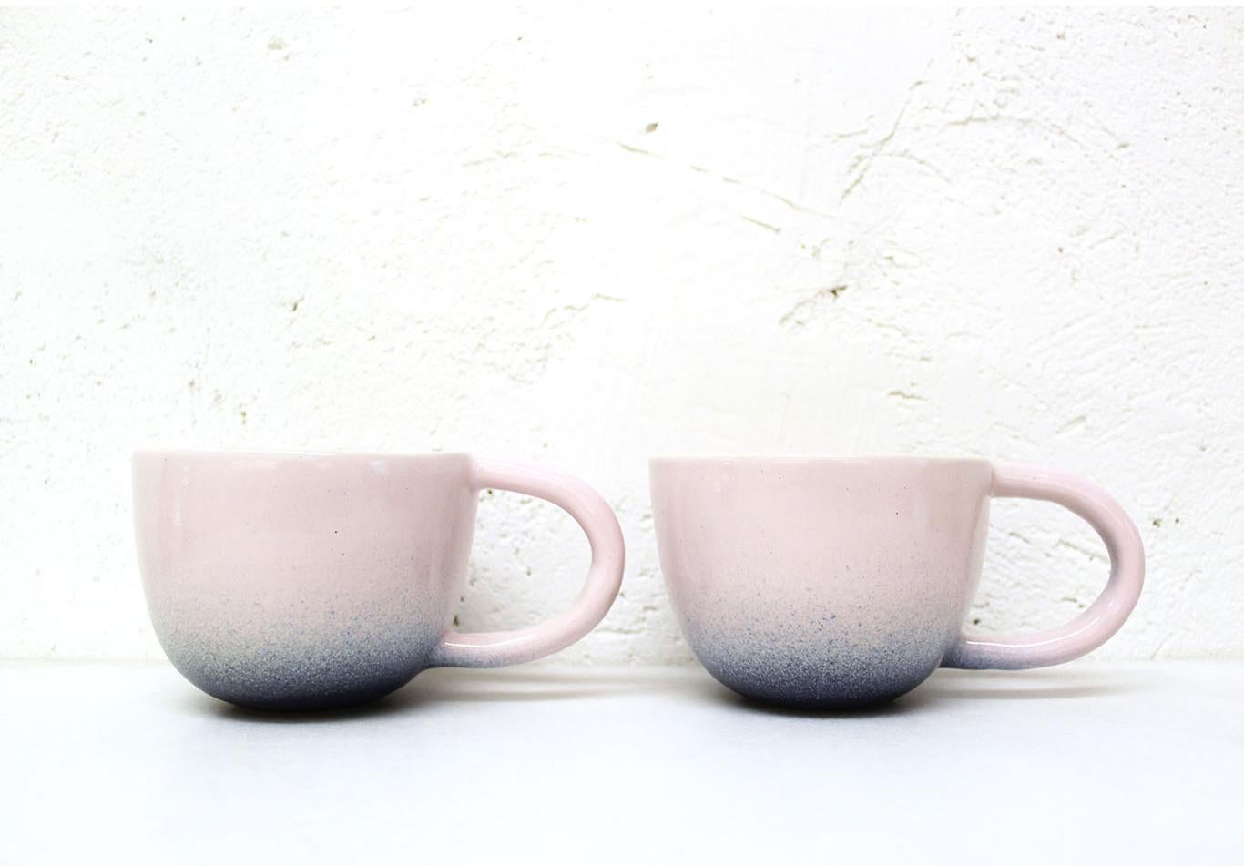 American Set of Two Pink and Indigo Ceramic Mugs by Carol Joo Lee For Sale