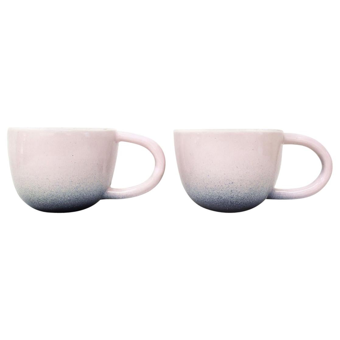 Set of Two Pink and Indigo Ceramic Mugs by Carol Joo Lee For Sale
