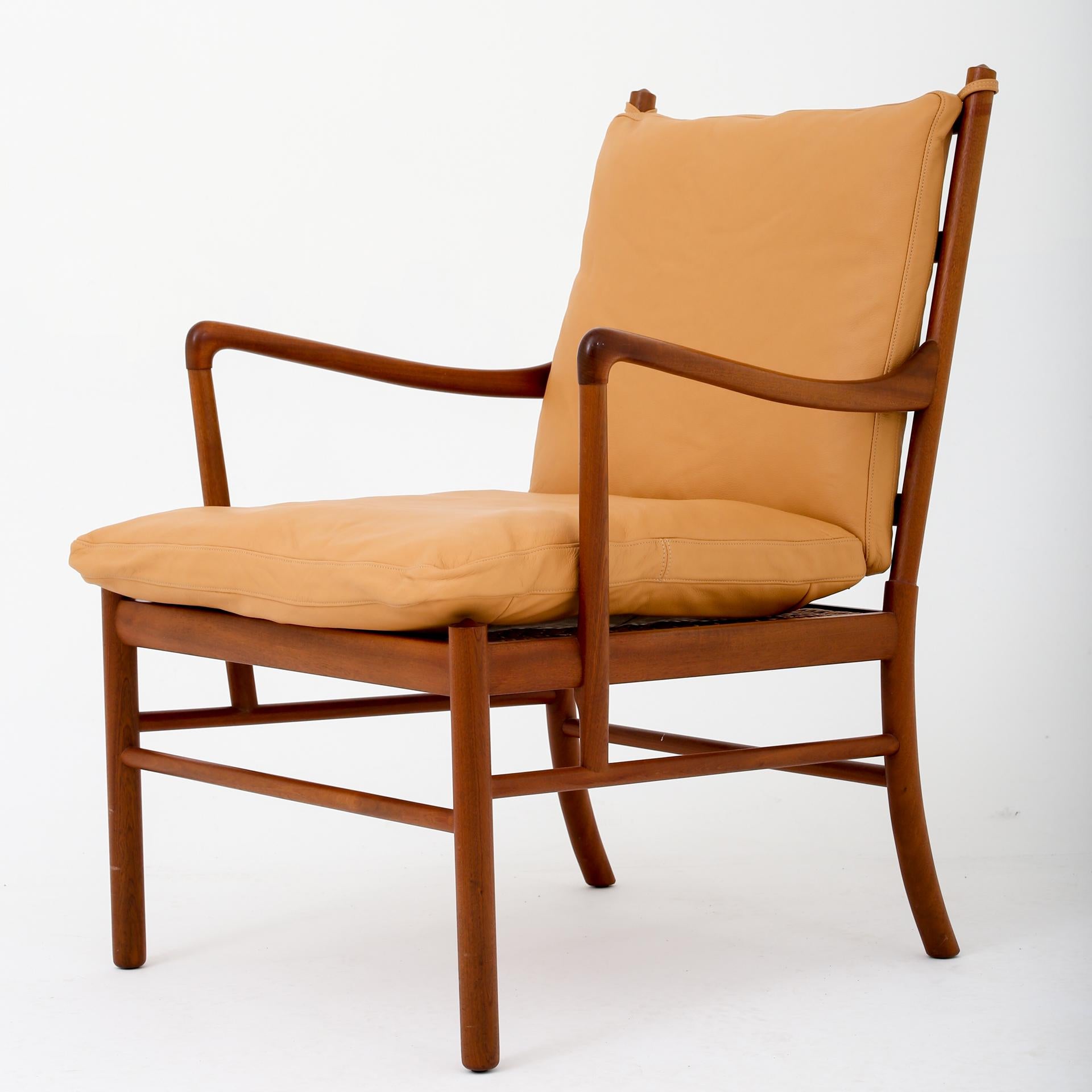 Ole Wanscher / P. Jeppesen. Set of 2 PJ 149 - 'Colonial Chairs' in light mahogany with cushions in cognac leather.